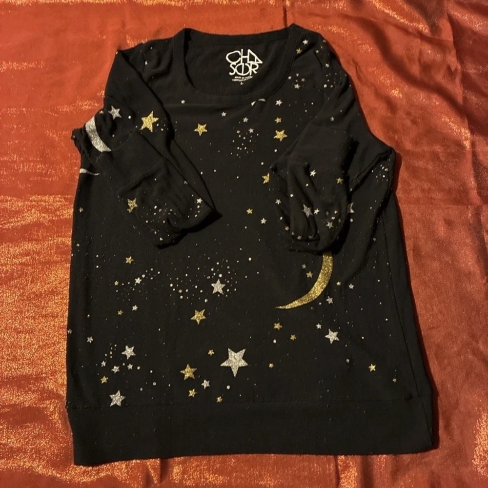 Chaser Shooting Stars Sweatshirt Black GoldCelestial Print Size L